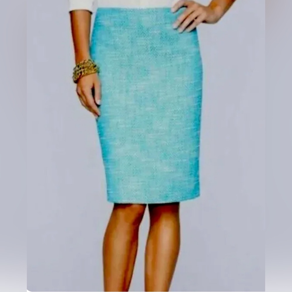 Talbots Tweed Pencil Mini Skirt in Teal, size 14 Petite
